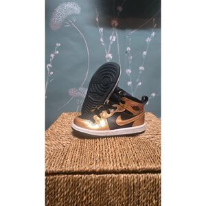 Nike Air Jordan 1 Mid- Black Metallic Gold White-Toddler Size 8C Sneaker